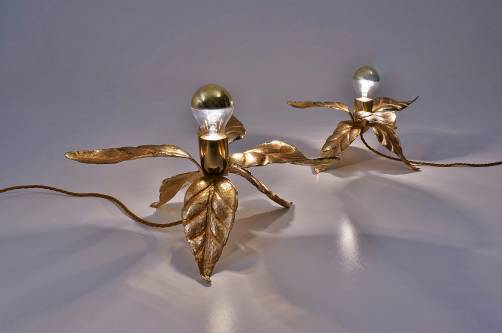 Willy Daro style brass flower table lamps by Massive, 1970`s Belgian
